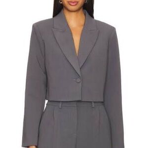NWT Amanda Uprichard charcoal slate cropped blazer. Sz M.